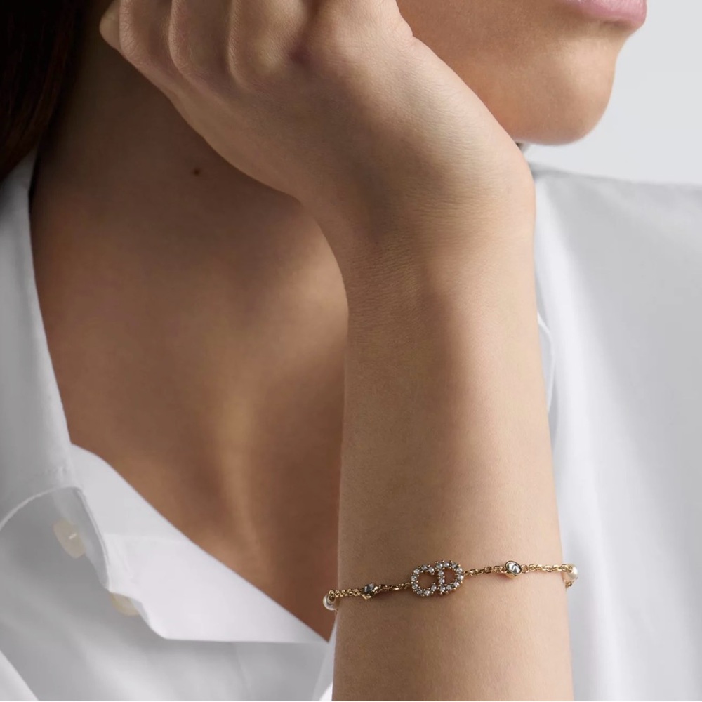 Authentic Christian Dior Clair Lune D Bracelet Gold Finish Pearl Crystal